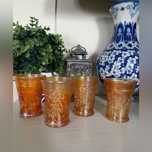Antique Northwood Marigold Carnival Glass Grape Arbor Tumblers 1909-20 Set of 4